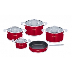 Bộ nồi inox CHERRY Arber màu đỏ, inox 304 kèm chảo