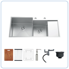 Chậu rửa bát Nobinox Liken NL746 - 2 hố lệch có bàn chờ, Inox Posco