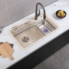 Chậu rửa chén đá 1 hộc bo góc BOSSCO BC-KT8150KKS Kem Kim Sa