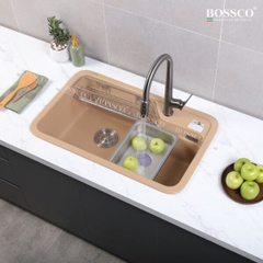 Chậu rửa chén đá 1 hộc bo góc BOSSCO BC-KT8150VK Vàng Kem Kim Sa