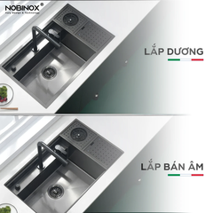 Chậu rửa bát 1 hố Nobinox LUMIA NJ5610B - Tích hợp máy rửa cốc