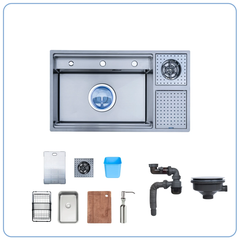 Chậu rửa bát Nobinox LUMIA NJ510B - PVD Đen, Tích hợp Xịt Cốc & Hộc Rác