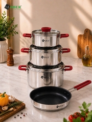 Bộ nồi inox ROSE Arber 4 món inox 304 kèm chảo chống dính