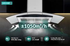 Hút mùi kính cong GrandX GX H70C62S - BLDC 1050m3/h siêu êm