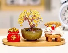 BỘ 4 MÓN CÂY TIỀN PHA LÊ , HỦ VÀNG VÀ MÈO KÈM ĐẾ , PHONG THUỶ MAY MẮN TÀI LỘC (10)