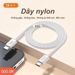 CÁP SẠC NHANH 60W X60 2 ĐẦU TYPE-C DÂY DÙ CHÍNH HÃNG BYZ Cho Iphone 15 (5) Cn2#