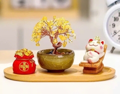 BỘ 4 MÓN CÂY TIỀN PHA LÊ , HỦ VÀNG VÀ MÈO KÈM ĐẾ , PHONG THUỶ MAY MẮN TÀI LỘC (10)