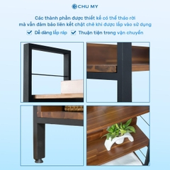 Thumbnail Kệ trang trí 5 tầng CHU MY khung thép sơn tĩnh điện, mặt ván gỗ tràm tự nhiên dày 17cm, trọng lượng 25.5KG 6