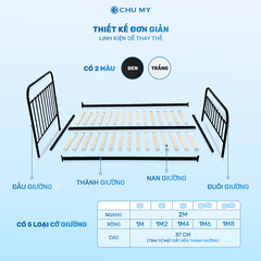 Thumbnail Giường sắt lắp ráp CHUMY WILLOW sơn tĩnh điện, khung thép ống, màu đen nhám/trắng bóng 5