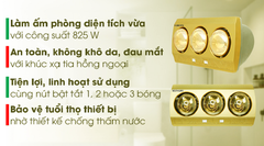 Đèn sưởi nhà tắm 3 bóng Kungfu KF-DS3 | Hàng chính hãng