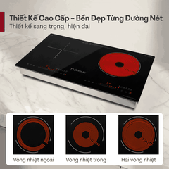 Fujihome IC2519 – bếp đôi từ + hồng ngoại 4400W dùng được nồi đất, nồi nhôm