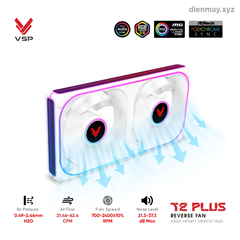 Quạt Tản Nhiệt VSP T2 PLUS Reverse Fan ARGB Infinity Mirror Trắng - Build PC tông trắng, case kính cường lực