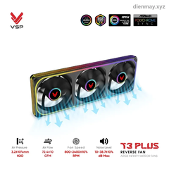 Quạt tản nhiệt VSP T3 PLUS Reverse Fan Đen (Cụm 3 quạt liền khối cánh ngược, ARGB Infinity Mirror)