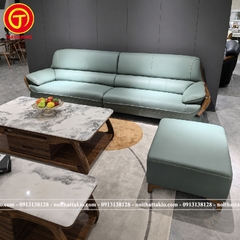 Sofa Băng Da Bò Thật Gỗ Mun W339