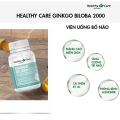 Bổ não ginkgo bibola 2000mg Healthy Care hỗ trợ tuần hoàn máu não hộp 100 viên