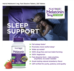 Hỗ trợ giấc ngủ ngon Natrol Melatonin Sleep 5mg 250 viên giúp ngủ ngon, cải thiện chứng mất ngủ mệt mỏi lo âu (ngậm)
