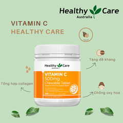 Viên nhai Vitamin C 500mg Chewable Healthy Care hỗ trợ làm đẹp da, tăng đề kháng 500 viên
