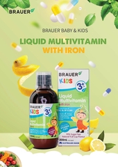 Siro vitamin tổng hợp và sắt cho trẻ từ 3 tuổi brauer liquid multivitamin with iron tăng đề kháng chai 200ml