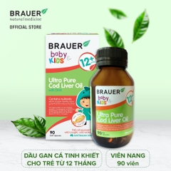 Dầu cá Tuyết bổ sung DHA Brauer Ultra Pure Cod Liver Oil dầu cá cho trẻ từ 1 tuổi dạng 90 viên nang