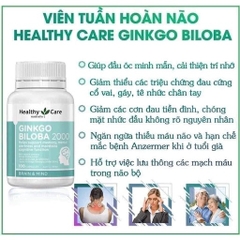 Bổ não ginkgo bibola 2000mg Healthy Care hỗ trợ tuần hoàn máu não hộp 100 viên