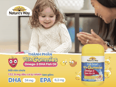Kẹo dẻo Nature's Way Kids Smart Vita Gummies Omega-3 DHA Fish Oil hỗ trợ sức khoẻ não Và mắt cho bé 60 viên