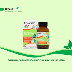 Dầu cá Tuyết bổ sung DHA Brauer Ultra Pure Cod Liver Oil dầu cá cho trẻ từ 1 tuổi dạng 90 viên nang