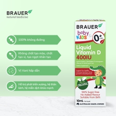 Siro bổ sung Vitamin D 400IU từ thực vật hữu cơ Brauer Baby Kids Liquid 10ml dành cho trẻ sơ sinh trở lên