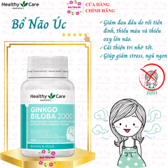 Bổ não ginkgo bibola 2000mg Healthy Care hỗ trợ tuần hoàn máu não hộp 100 viên