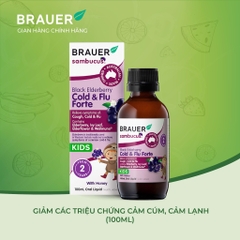 Siro giảm các triệu chứng cảm cúm, cảm lạnh Brauer Black Elederberry cold and flu forte (100ML)