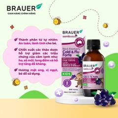 Siro giảm các triệu chứng cảm cúm, cảm lạnh Brauer Black Elederberry cold and flu forte (100ML)