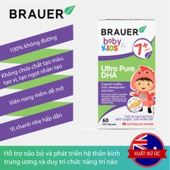 Dầu cá DHA brauer baby kids ultra pure DHA phát triển trí não cho bé từ 7 tháng tuổi hộp 60 viên nang mềm