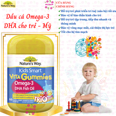 Kẹo dẻo Nature's Way Kids Smart Vita Gummies Omega-3 DHA Fish Oil hỗ trợ sức khoẻ não Và mắt cho bé 60 viên