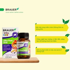 Dầu cá DHA brauer baby kids ultra pure DHA phát triển trí não cho bé từ 7 tháng tuổi hộp 60 viên nang mềm