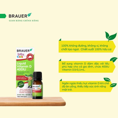 Siro bổ sung Vitamin D 400IU từ thực vật hữu cơ Brauer Baby Kids Liquid 10ml dành cho trẻ sơ sinh trở lên