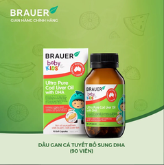 Dầu cá Tuyết bổ sung DHA Brauer Ultra Pure Cod Liver Oil dầu cá cho trẻ từ 1 tuổi dạng 90 viên nang