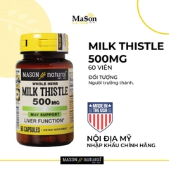 Viên Uống Bổ Gan Mason Natural Milk Thistle 500mg Lọ 60 Viên Hỗ Trợ Giải Độc, Bổ Gan, Cải Thiện Chức Năng Gan