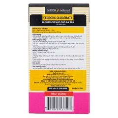Mason Natural Ferrous Gluconate 50 viên – Sản phẩm bổ sung sắt hữu cơ