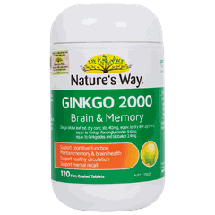 Bổ não ginkgo biloba nature's way 2000mg giúp tăng tuần hoàn máu não, giảm đau đầu 120 viên/hộp