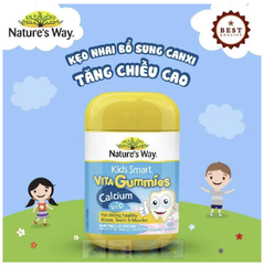 Calcium Vitamin D  Kẹo Dẻo Cho Bé Nature’s Way Kids Smart Vita Gummies hộp 60 Viên Tăng chiều cao