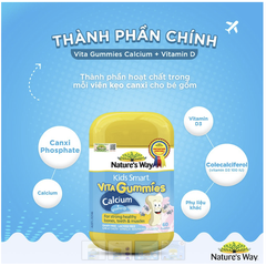 Calcium Vitamin D  Kẹo Dẻo Cho Bé Nature’s Way Kids Smart Vita Gummies hộp 60 Viên Tăng chiều cao
