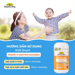 Viên nhai Nature’s Way kids smart vitamin C + Zinc + D3 75 viên- Bổ sung vitamin giúp tăng cường sức khỏe và sức đề kháng cho trẻ