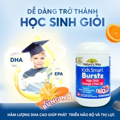 Viên nhai dầu cá ba màu Nature's Way kids smart bursts high DHA omega-3 fish Oil trio hỗ trợ tốt cho não bộ và mắt cho bé 60 viên