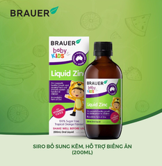 Siro bổ sung kẽm Brauer Baby Kids Liquid 200mL hỗ trợ trẻ biếng ăn cho trẻ từ 1 tuổi