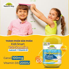 Calcium Vitamin D  Kẹo Dẻo Cho Bé Nature’s Way Kids Smart Vita Gummies hộp 60 Viên Tăng chiều cao
