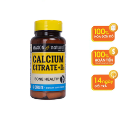 Viên uống canxi hữu cơ Mason Natural Calcium Citrate + D3 hỗ trợ xương chắc khỏe, phòng ngừa loãng xương 60 viên