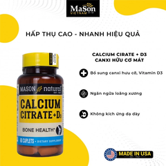 Viên uống canxi hữu cơ Mason Natural Calcium Citrate + D3 hỗ trợ xương chắc khỏe, phòng ngừa loãng xương 60 viên