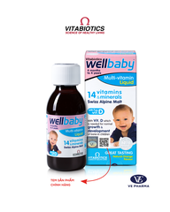 Vitabiotics Wellbaby Multi-Vitamin Liquid Chai 150ml 14 loại vitamin và khoáng chất thiết yếu cho bé