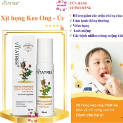 Xịt keo ong Vitatree Super Propolis Spray Complex With Manuka 15+ hỗ trợ giảm ho chai 30ml