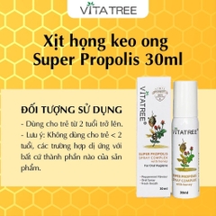 Xịt keo ong Vitatree Super Propolis Spray Complex With Manuka 15+ hỗ trợ giảm ho chai 30ml