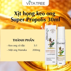 Xịt keo ong Vitatree Super Propolis Spray Complex With Manuka 15+ hỗ trợ giảm ho chai 30ml